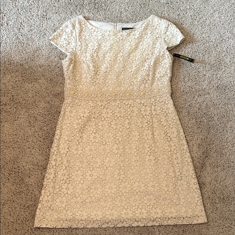 Jessica Howard Cream Lace Mini Dress Fully Lined Short Sleeve Size 16 NWT